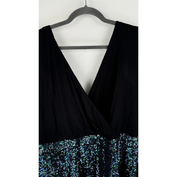 Torrid Special Occasion Black Sequin Skater Dress Womens Plus Size 30 V Neck - Picture 7 of 11